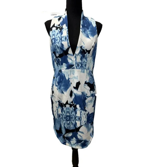 Lulu's Blue Floral Cottagecore Dress V-Neck Sheath Sleeveless Wedding Size Large - Picture 1 of 9